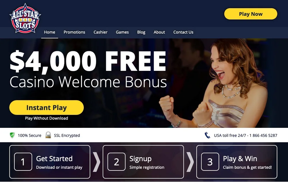 All Star Slots casino site and Up to 500% / $4,500 + spins welcome offer for Wisconsin players