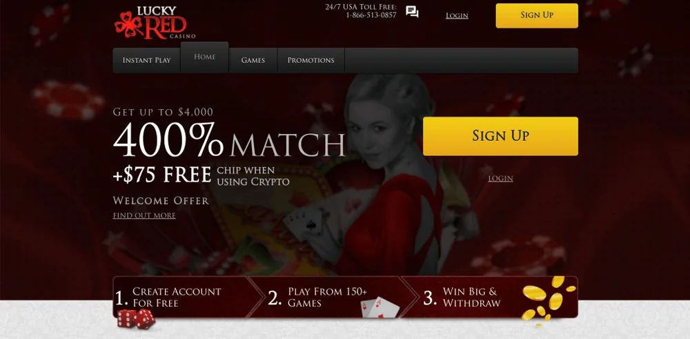 Lucky Red Casino casino site and Up to 450% match welcome offer for Wisconsin players