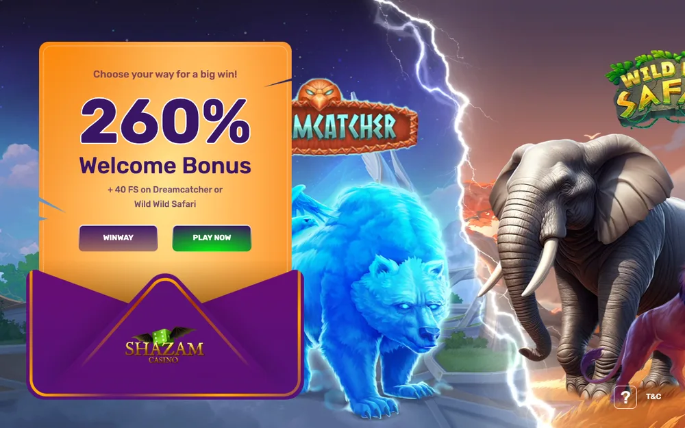 Shazam casino site and 250% / 200% / 150% first 3 deposits welcome offer for Wisconsin players